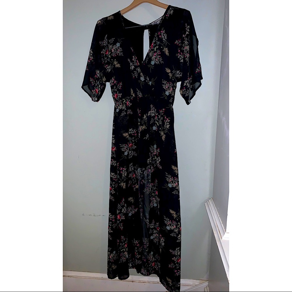 Floral Black High Low Romper